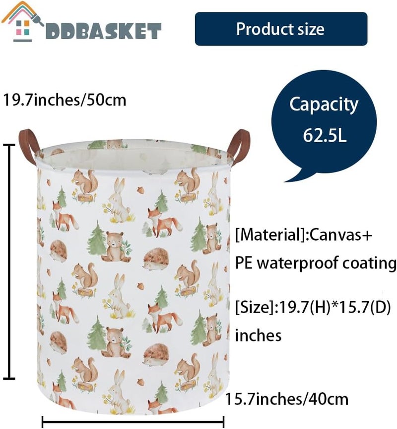 DDBASKET Kids Laundry Basket Animal Hamper for Nursery Woodland Hamper Cute Kids Storage Bin Organizer Room Decor for Home(Tree animal) - Image 2